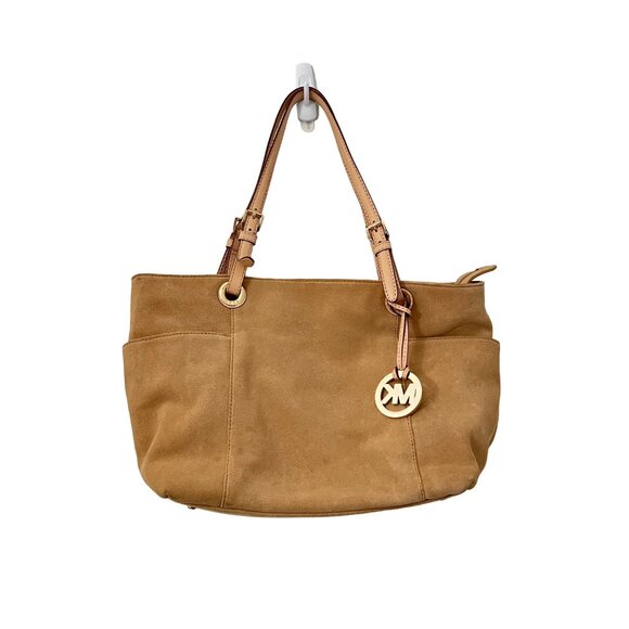 Michael Kors Womens Camel Tan Suede Leather Shoulder Tote Bag - Picture 1 of 7